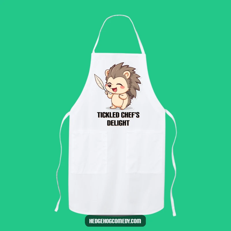 Funny Hedgehog Apron: Giggling Over Feather Tickle, Cute Kitchen Humor Gift