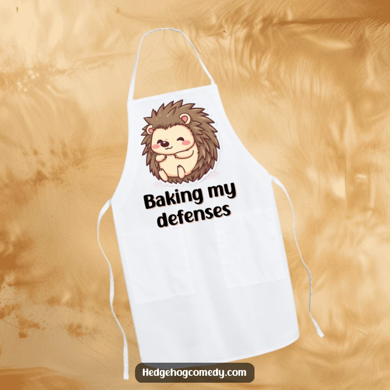 Funny kawaii hedgehog apron, a character rolling into a ball, ready to protect from kitchen messes with a smile.
