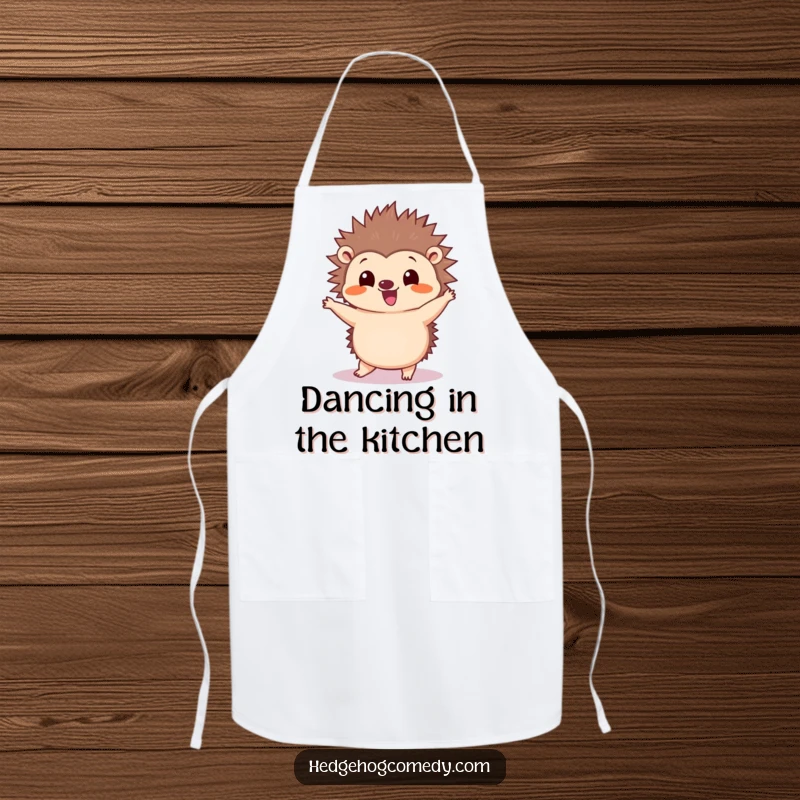 Funny Kawaii Hedgehog Apron: A cute hedgehog wiggles its quills while performing a silly dance on this fun kitchen apron.