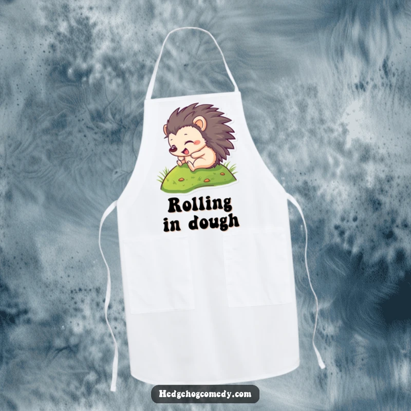 Funny Apron: A hedgehog gleefully rolls down a hill, adding fun to any kitchen task. Practical and amusing.