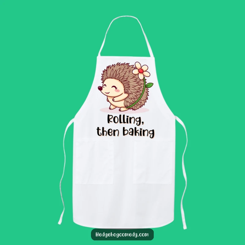Funny Hedgehog Rolling Apron: Flower Design, Kitchen Humor & Gift for Cooks