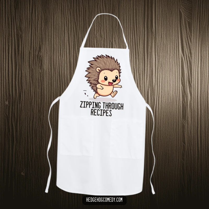 Funny Hedgehog Racing Apron: Cute hedgehog with determined stride, adding speed and humor to kitchen activities.
