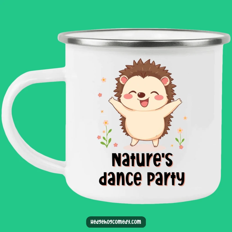 Funny Dancing Hedgehog Camping Mug: Outdoor Joy Fun, Perfect Gift