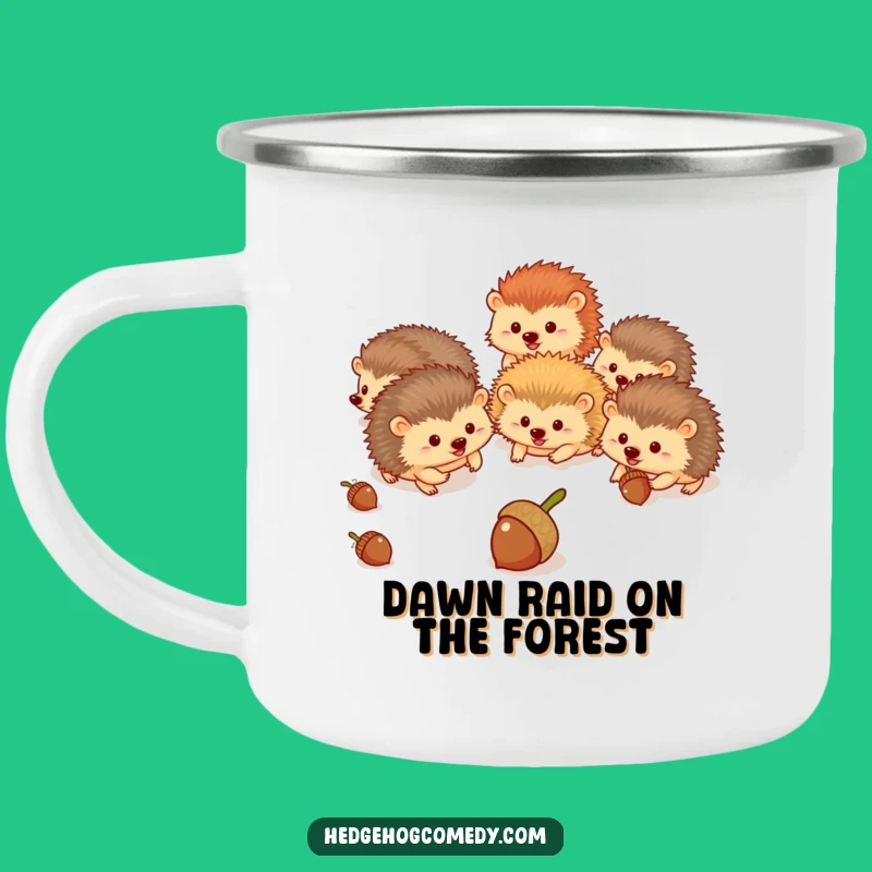 Funny Hedgehog Acorn Chase Camping Mug - Outdoor Adventure Drinkware