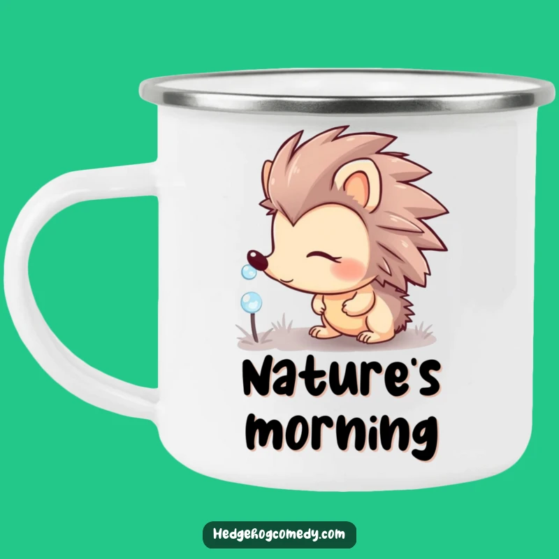 Funny Hedgehog Camping Mug: Curious Explorer, Outdoor Nature Gift