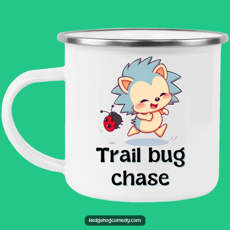 Funny Hedgehog Camping Mug: Enthusiastic Ladybug Chase, Outdoor Cute Gift