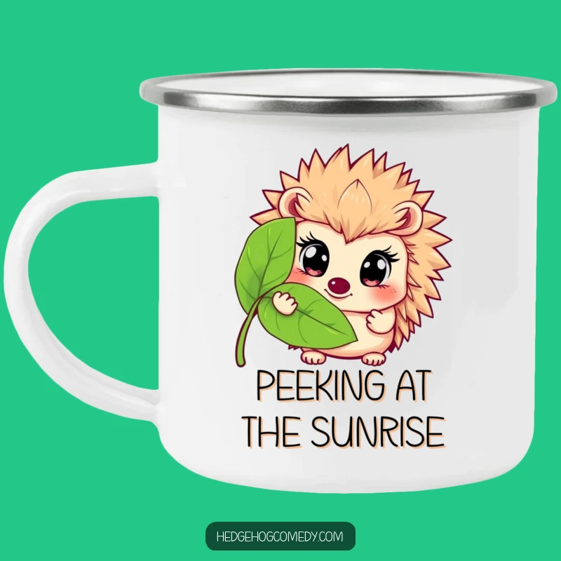 Funny Hedgehog Leaf Peek Camping Mug: Wide-Eyed Prickly Friend's Fun Gift