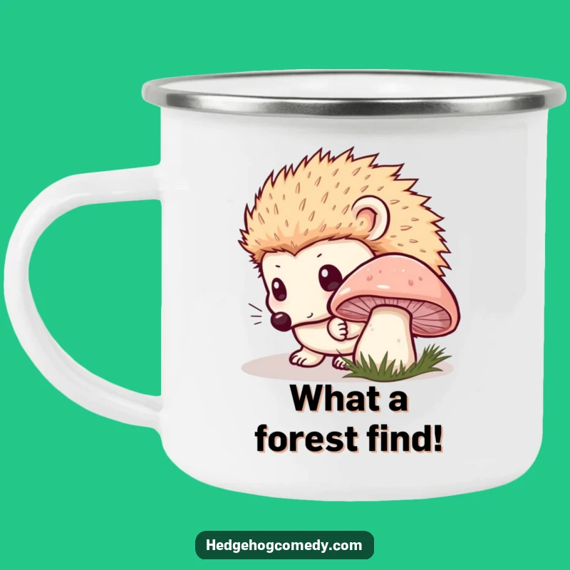 Funny Kawaii Hedgehog Camping Mug: Mushroom Curiosity - Explore & Sip!
