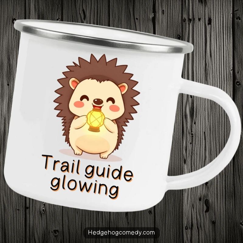 Funny Kawaii Hedgehog Camping Mug: A joyful hedgehog holds a glowing lantern, ready for outdoor adventures and cheerful moments.
