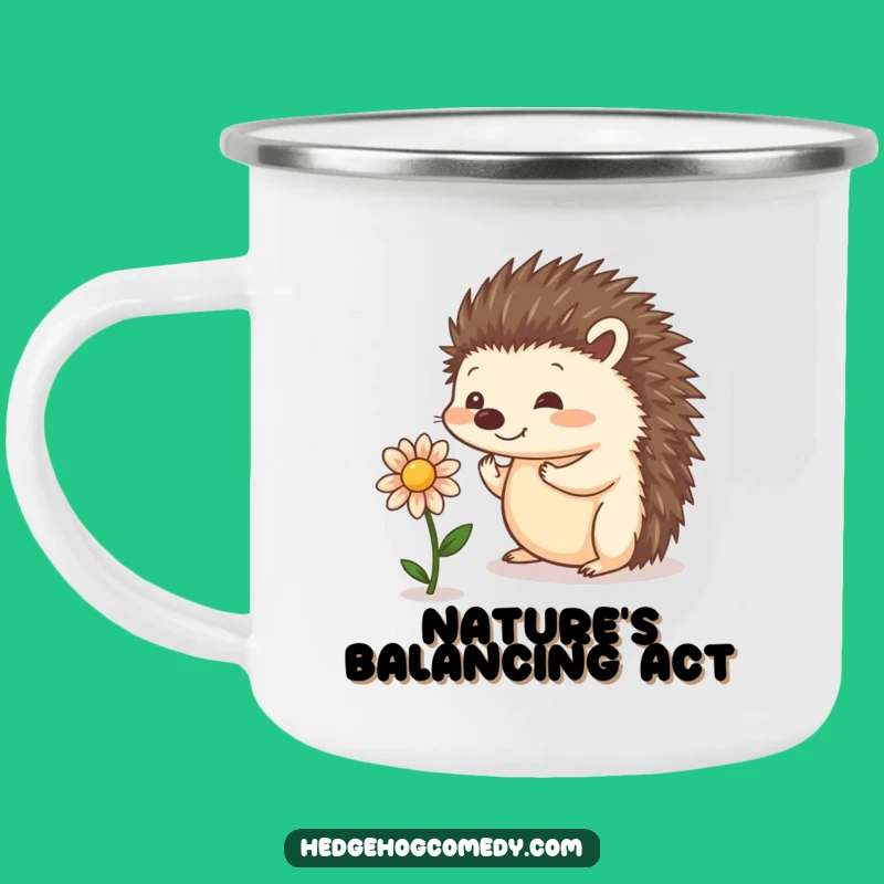 Funny Balancing Hedgehog Enamel Mug - Whimsical Camp Cup Gift