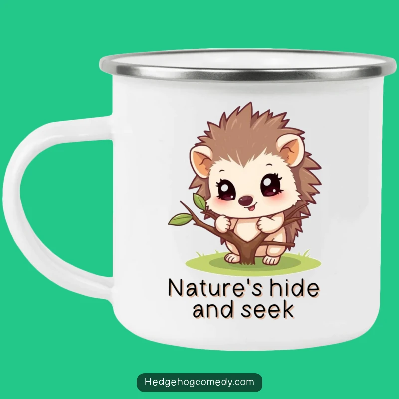 Funny Hedgehog Twig Camping Mug: Sip Your Adventure with Woodland Fun!
