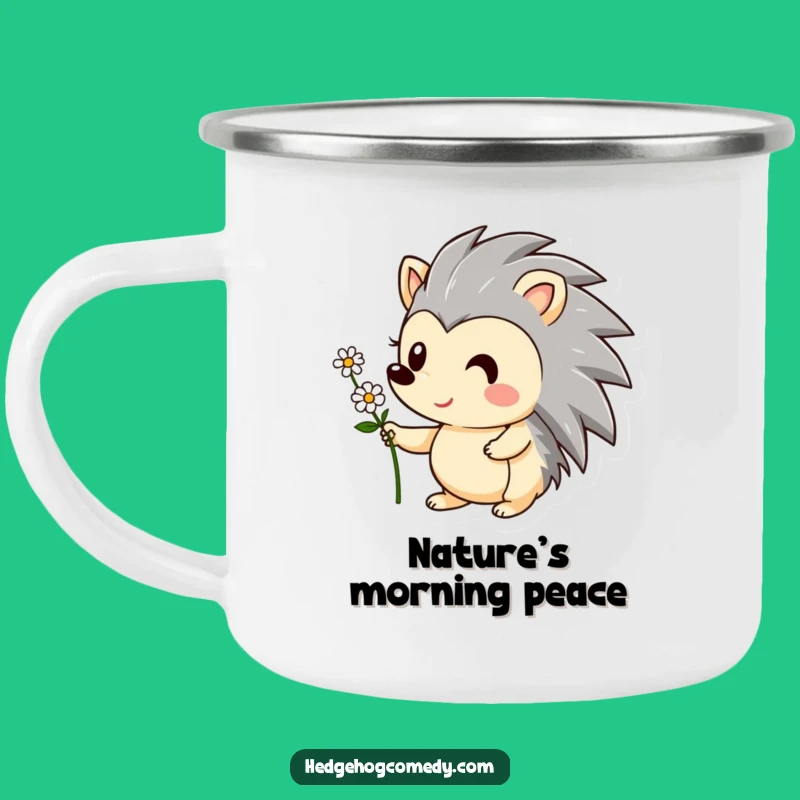 Funny Hedgehog Camping Mug: Durable Flower Offering Hedgehog - Outdoor Humor Gift