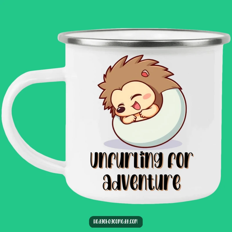 Funny Hedgehog Uncurling Camping Mug: Surprise Adventure, Humorous Outdoor Gift