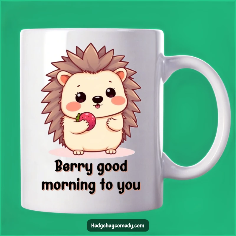 Funny Kawaii Hedgehog Shy Wave Mug - Adorable Berry Gift Idea