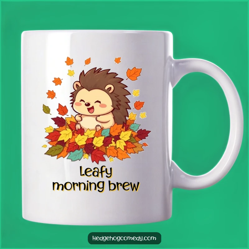 Funny Hedgehog Autumn Leaves Mug - Happy Rolling Prickly Friend Gift