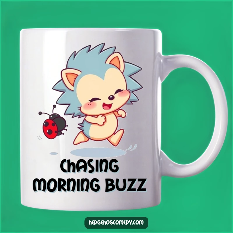 Funny Hedgehog Mug: Enthusiastic Ladybug Chase, Cute Animal Gift