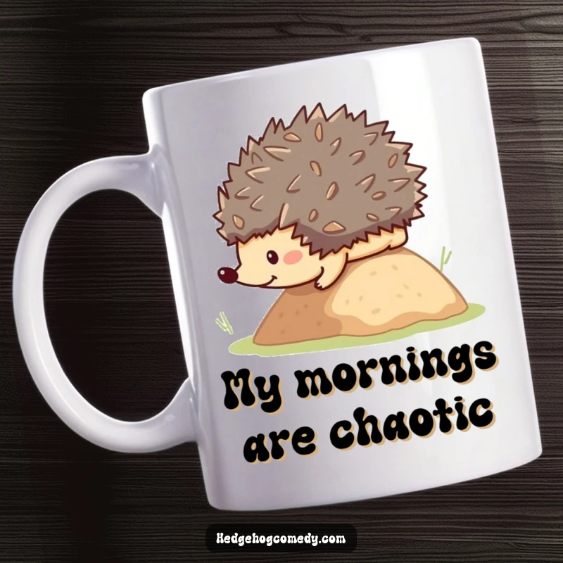 Funny cute kawaii hedgehog rolling down a small grassy hill, perfect for a humorous animal lover gift.
