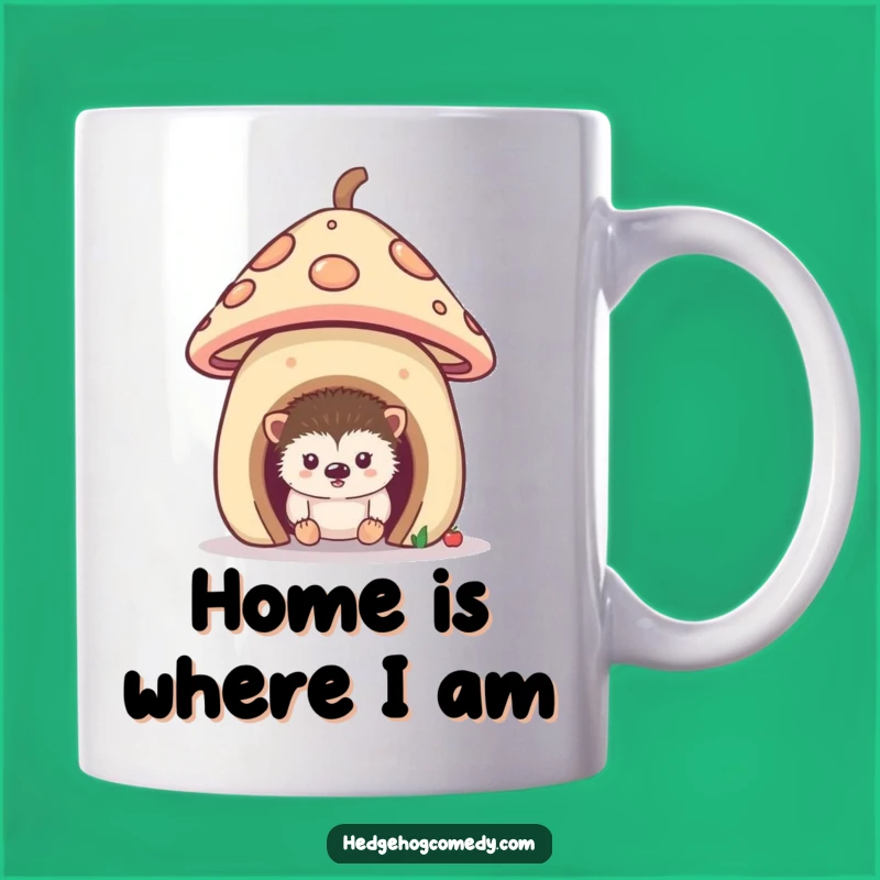 Funny Curious Hedgehog Mug: Mushroom Home Peek, Perfect Gift for Cozy Souls