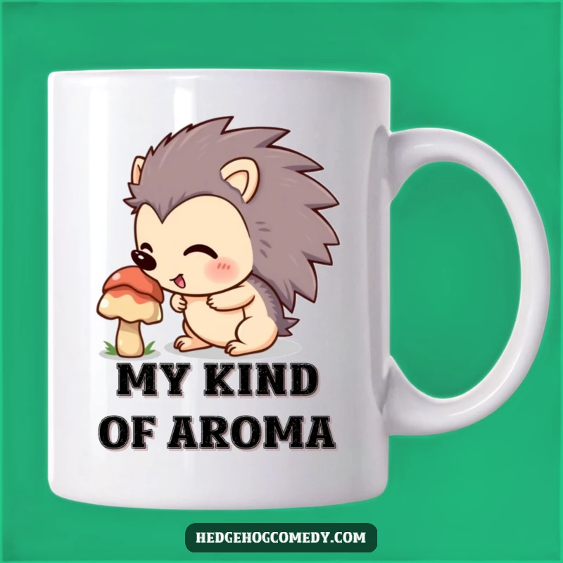Funny Hedgehog Sniffing Mushroom Mug: Excited Explore Gift, Hilarious Nature Lover Cup