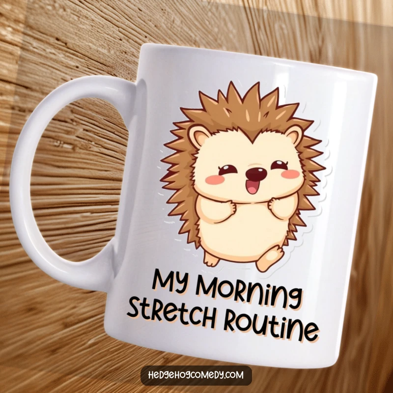 Funny Kawaii Hedgehog Mug: Playfully unfurling spiky spines with energetic wiggle, spreading joy. A hilarious gift for hedgehog fans.
