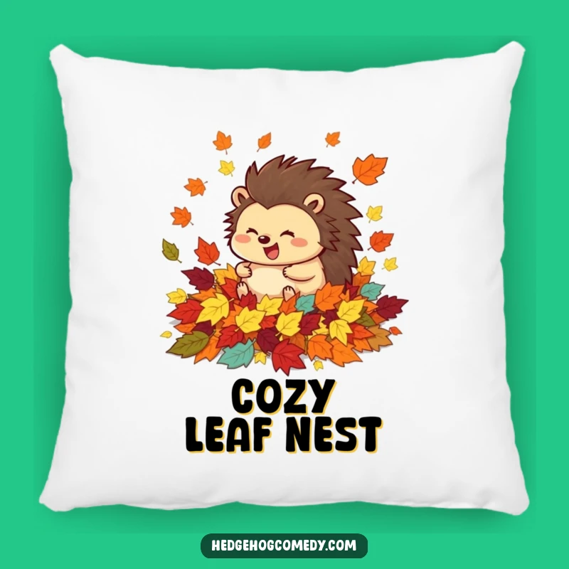 Funny Hedgehog Autumn Leaves Pillow - Comfy Rolling Prickly Decor
