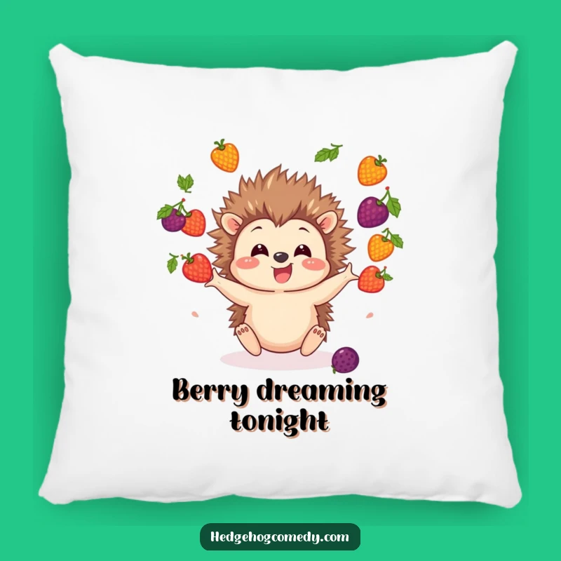 Funny Hedgehog Juggling Berries Pillow: Cozy Comfort with a Fruity Twist!