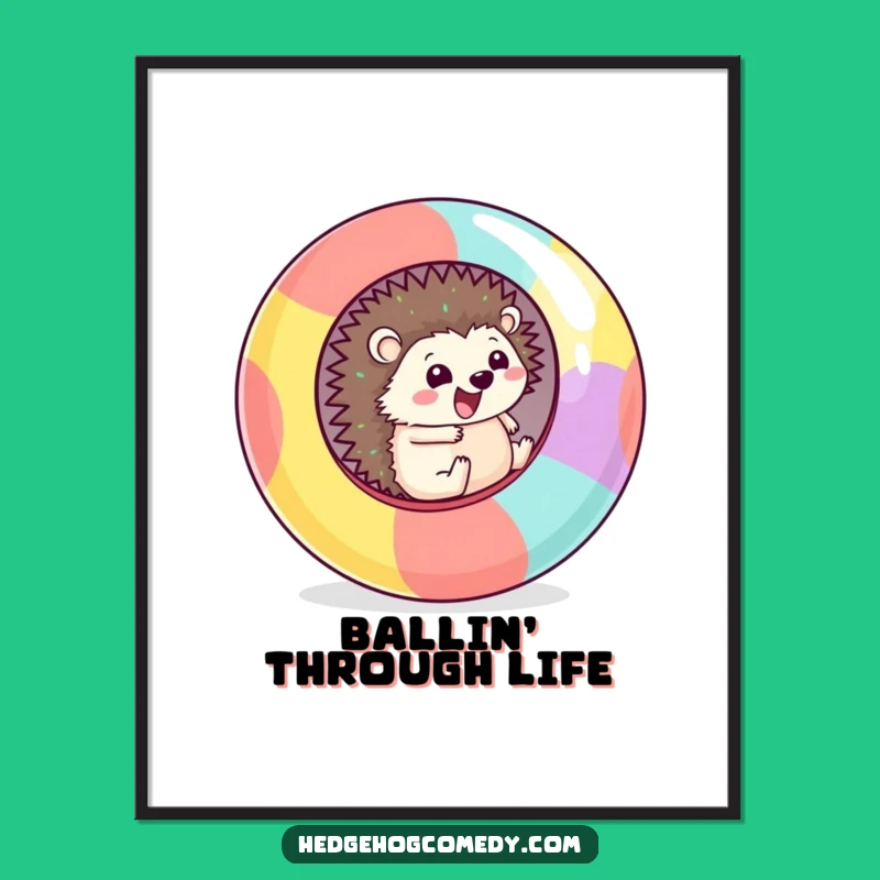 Funny Kawaii Hedgehog Rolling Digital Art: Adventure Print Gift