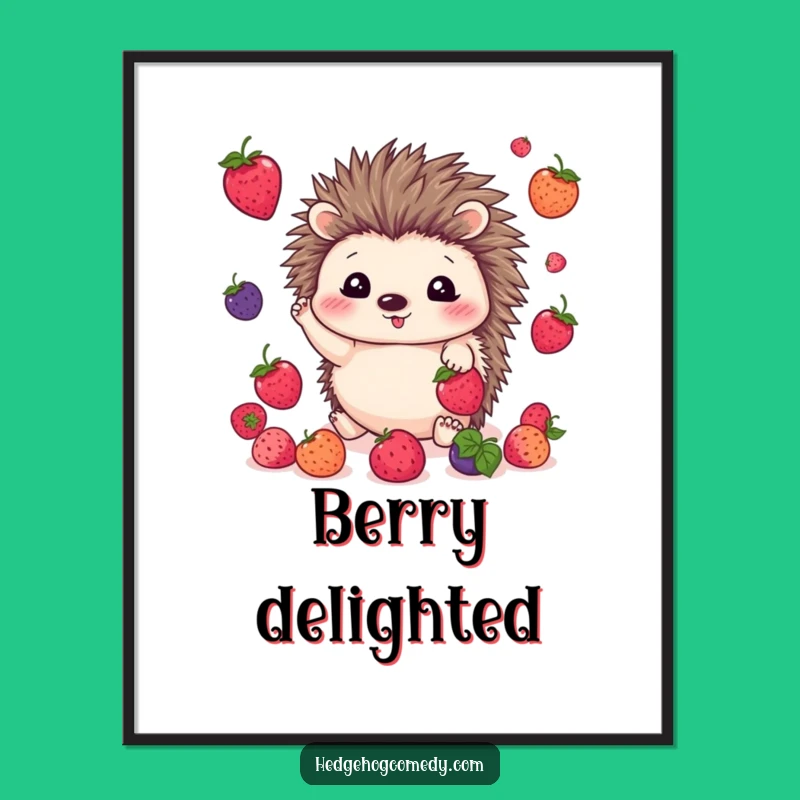 Funny Juggling Hedgehog Digital Art: Kawaii Berry Printable Decor