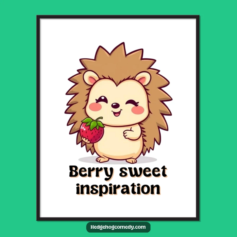 Funny Hedgehog Berry Digital Art: Cute Printable Wall Decor Gift