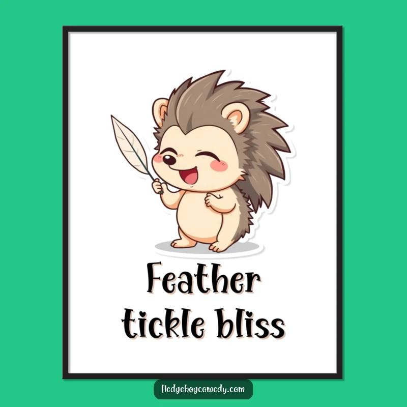 Funny Hedgehog Digital Art: Giggling Over Feather Tickle, Instant Download Art