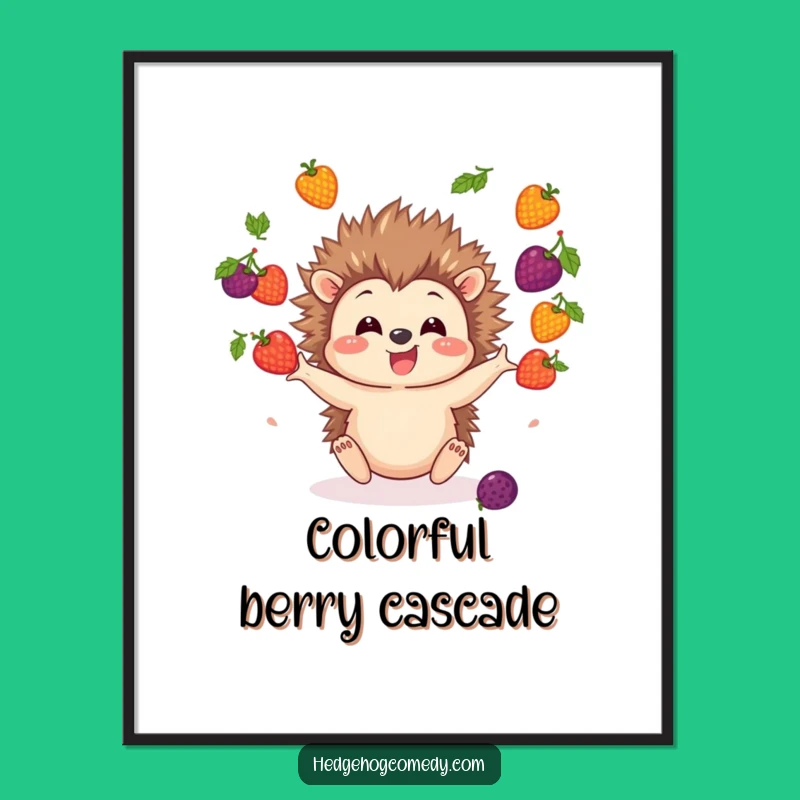 Funny Hedgehog Juggling Berries Digital Art: Instant Berry-licious Fun!
