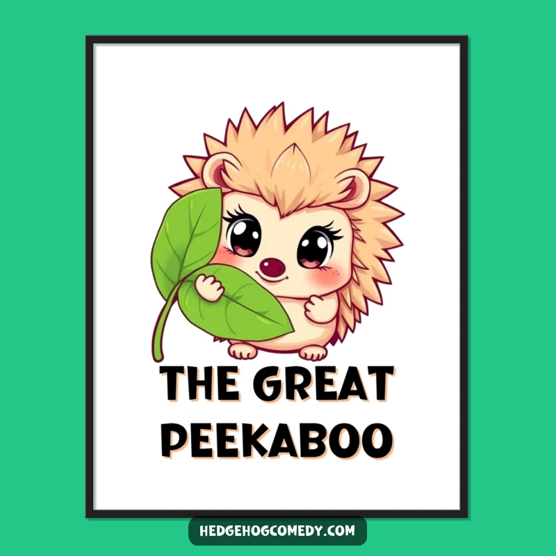 Funny Hedgehog Leaf Peek Digital Art: Wide-Eyed Prickly Printable Art Gift