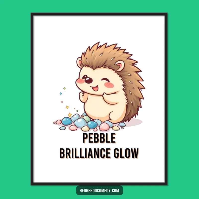 Funny Kawaii Hedgehog Pebble Digital Art: Sparkling Collection Scene, Instant Decor, Humorous Art