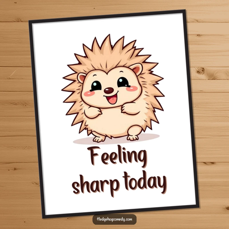 Funny Digital Art of a joyful Kawaii hedgehog playfully wiggling and unfurling its soft spines with pure excitement.