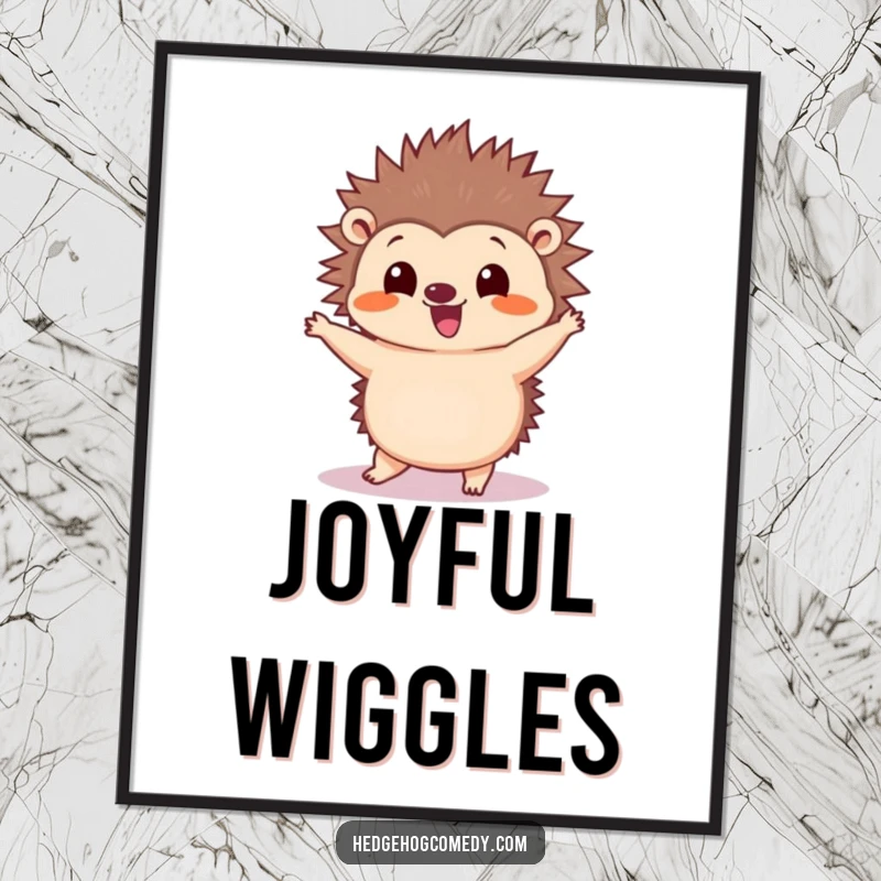 Funny Kawaii Hedgehog Digital Art Print: A cute hedgehog wiggles its quills while performing a silly dance in this fun artwork.