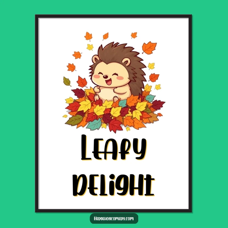Funny Hedgehog Autumn Leaves Digital Art - Instant Rolling Prickly Download