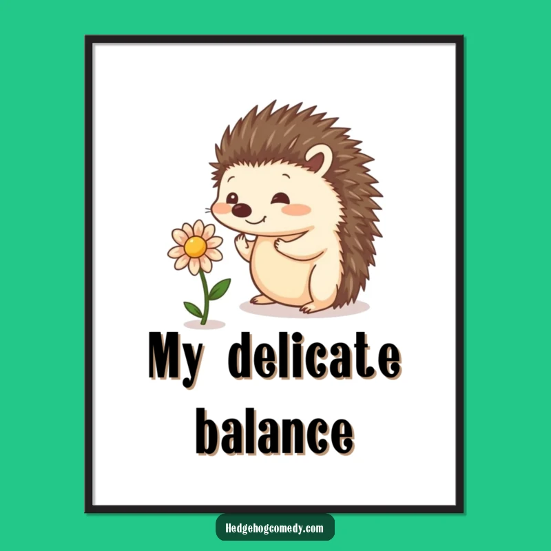 Funny Balancing Hedgehog Digital Art - Whimsical Flower Printable