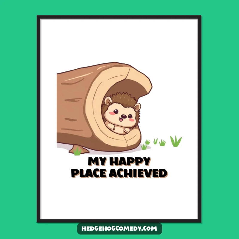 Funny Hedgehog Log Digital Art - Instant Woodland Charm Print