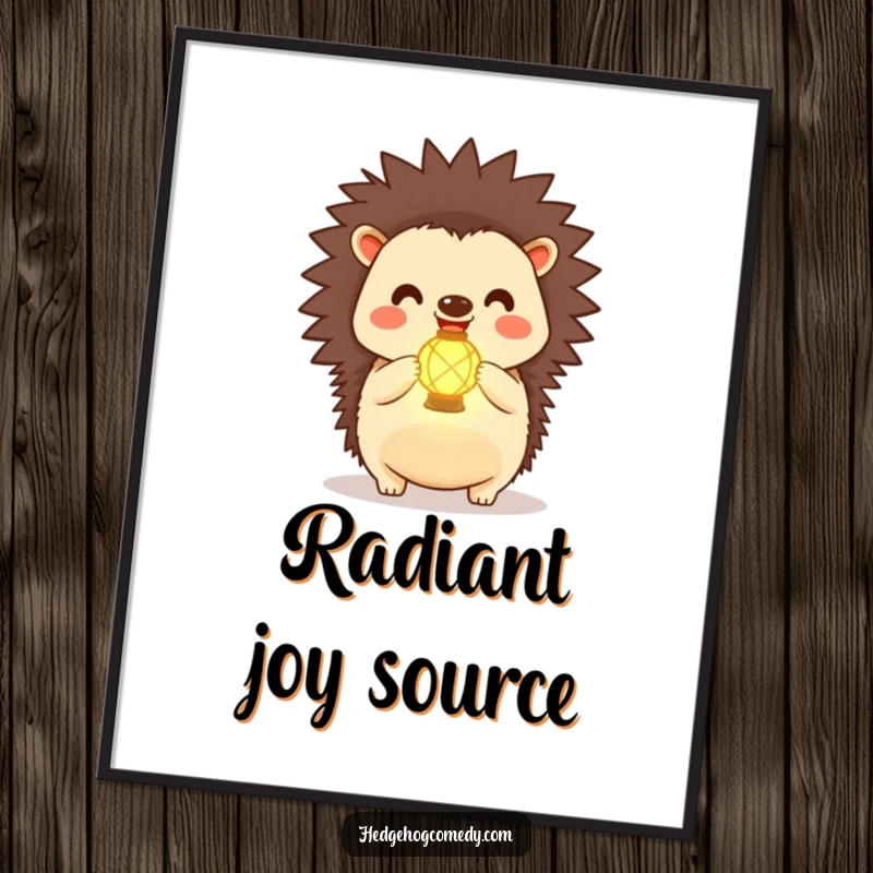 Funny Kawaii Hedgehog Digital Art: A joyful hedgehog proudly displays a small, glowing lantern, emitting warmth and happiness.