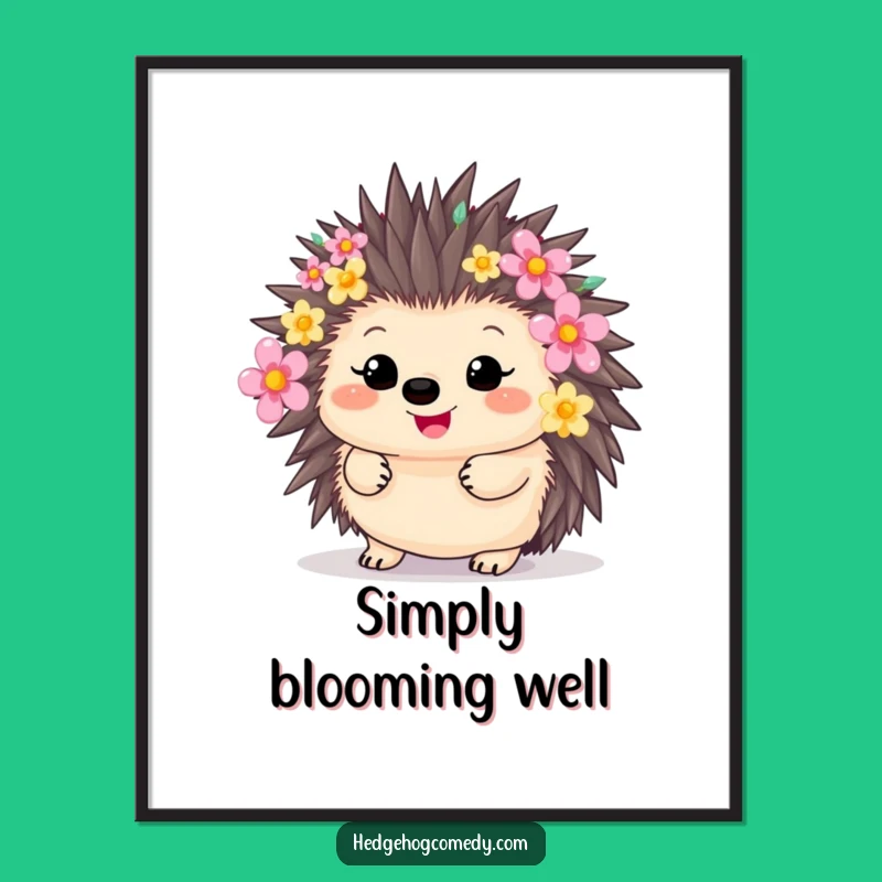 Funny Flower Hedgehog Digital Art: Cute Kawaii Animal Print, A Hilarious Gift for Walls