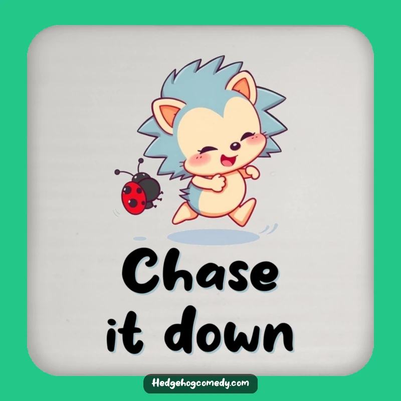 Funny Hedgehog Coaster: Enthusiastic Ladybug Chase, Cute Kitchen Decor Gift