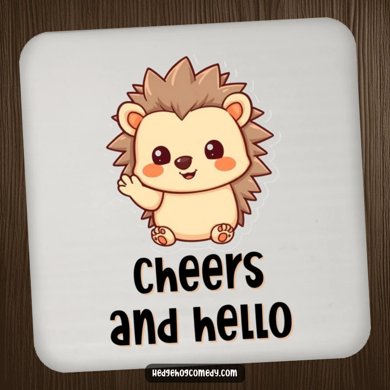 Funny Kawaii Hedgehog Drink Coaster, giving a gentle wave, ideal for protecting surfaces with friendly and humorous flair.