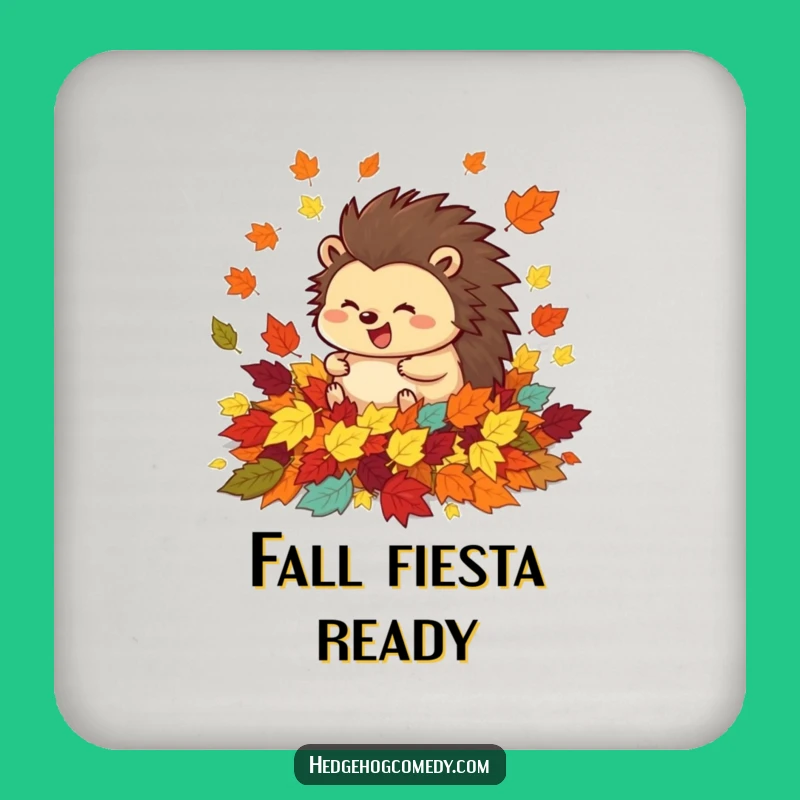 Funny Hedgehog Autumn Leaves Drink Coaster - Rolling Prickly Table Protector