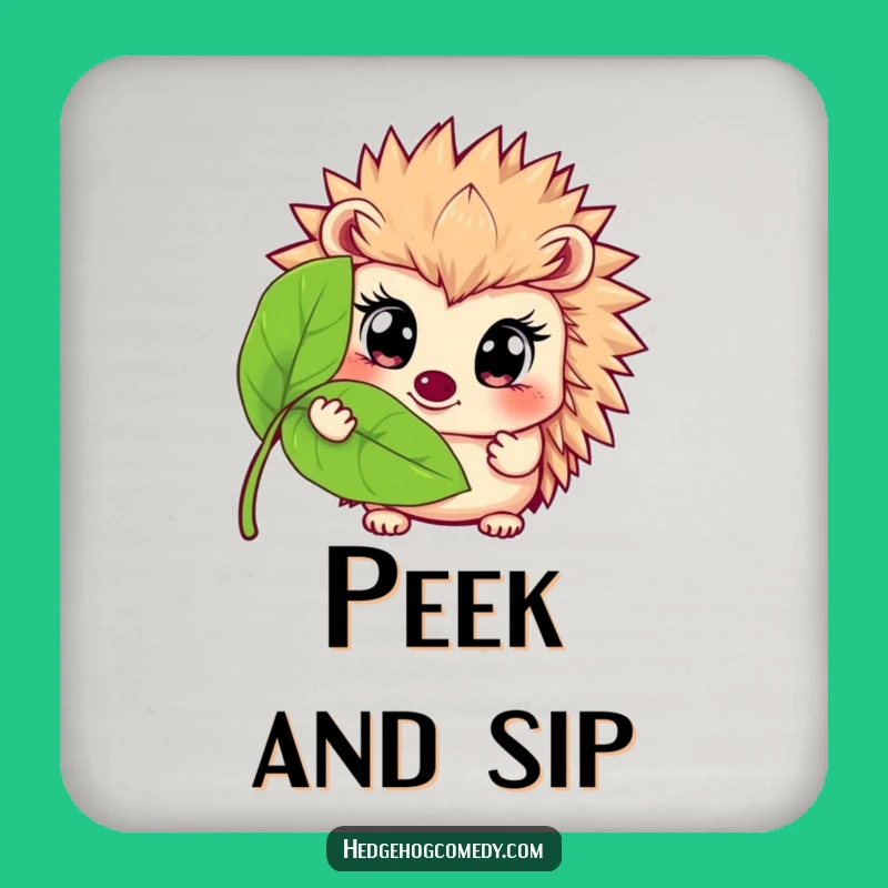 Funny Hedgehog Leaf Peek Coaster: Protect Surfaces with Shy Humor Gift