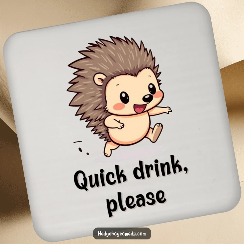 Funny Hedgehog Racing Coaster: Determined hedgehog with blurred legs, providing protection and focused fun for your coasters.