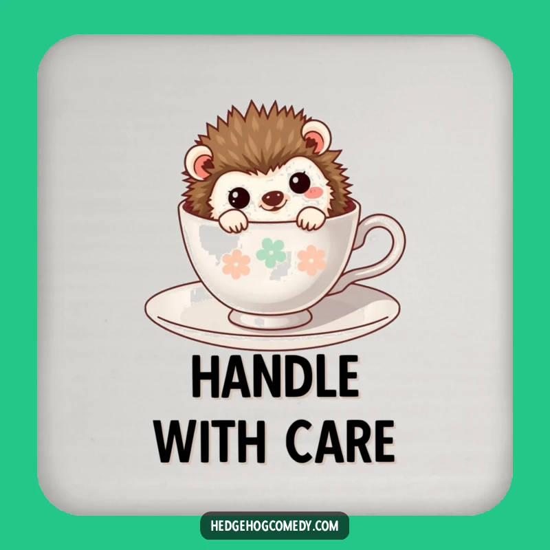 Funny Kawaii Hedgehog Drink Coasters: Protect Surfaces with Cute Teacup Charm, Gift Set