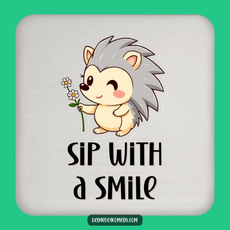 Funny Hedgehog Coaster: Cute Flower Offering Hedgehog - Protects Surfaces Gift