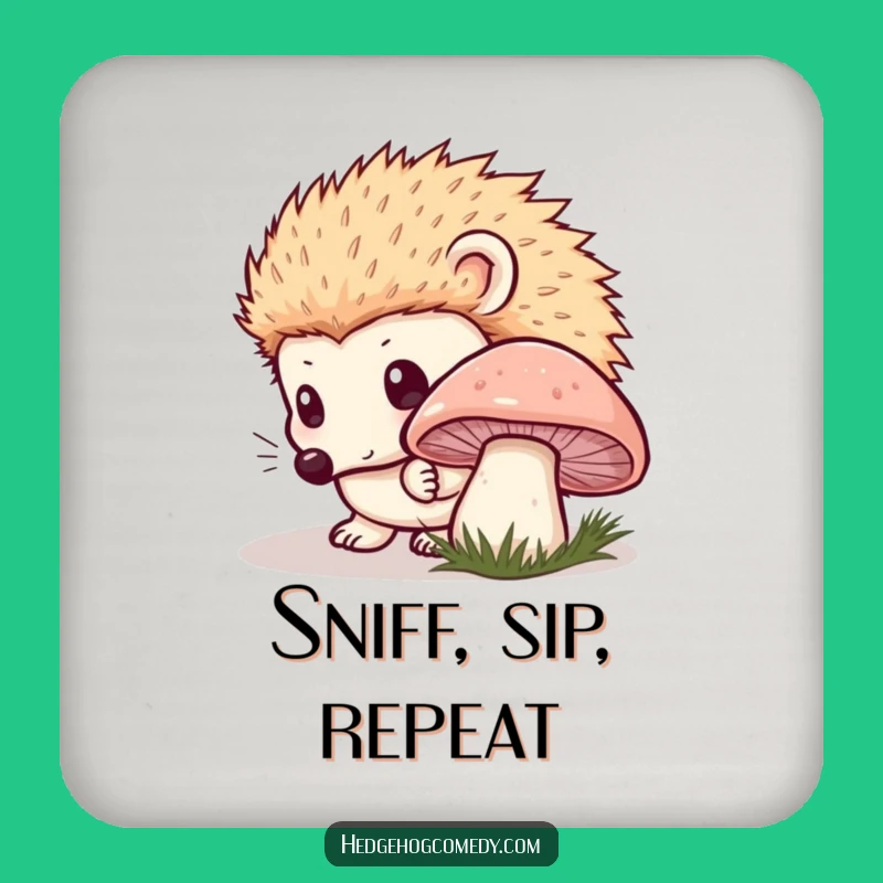Funny Kawaii Hedgehog Coaster: Mushroom Curiosity - Protect Surfaces Adorably!