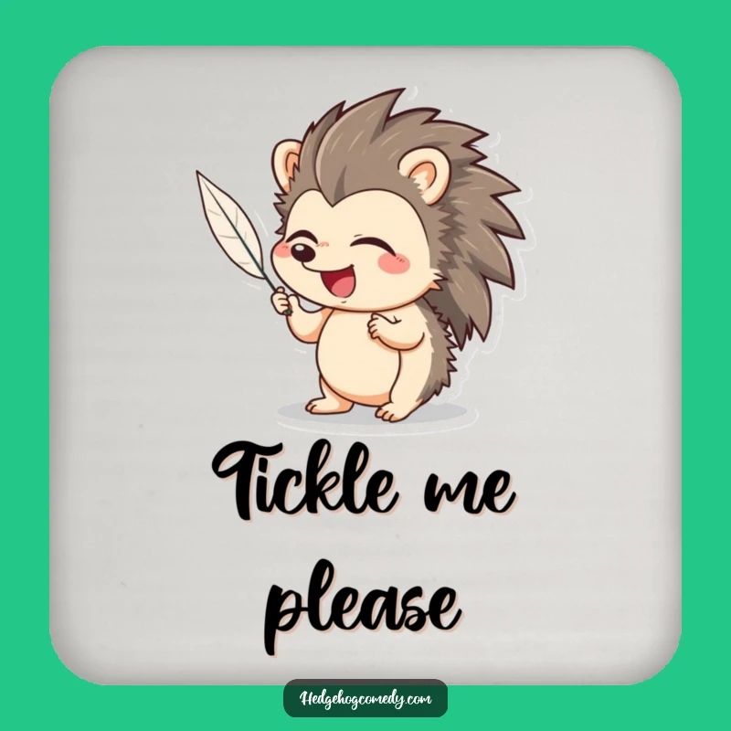 Funny Hedgehog Coaster: Giggling Over Feather Tickle, Cute Kitchen Decor Gift