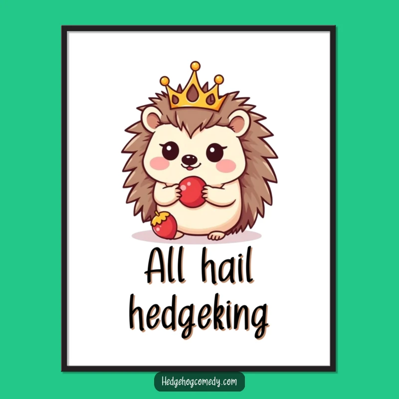 Funny Kawaii Hedgehog Crown Poster: Adorable Wall Art for a Touch of Humor